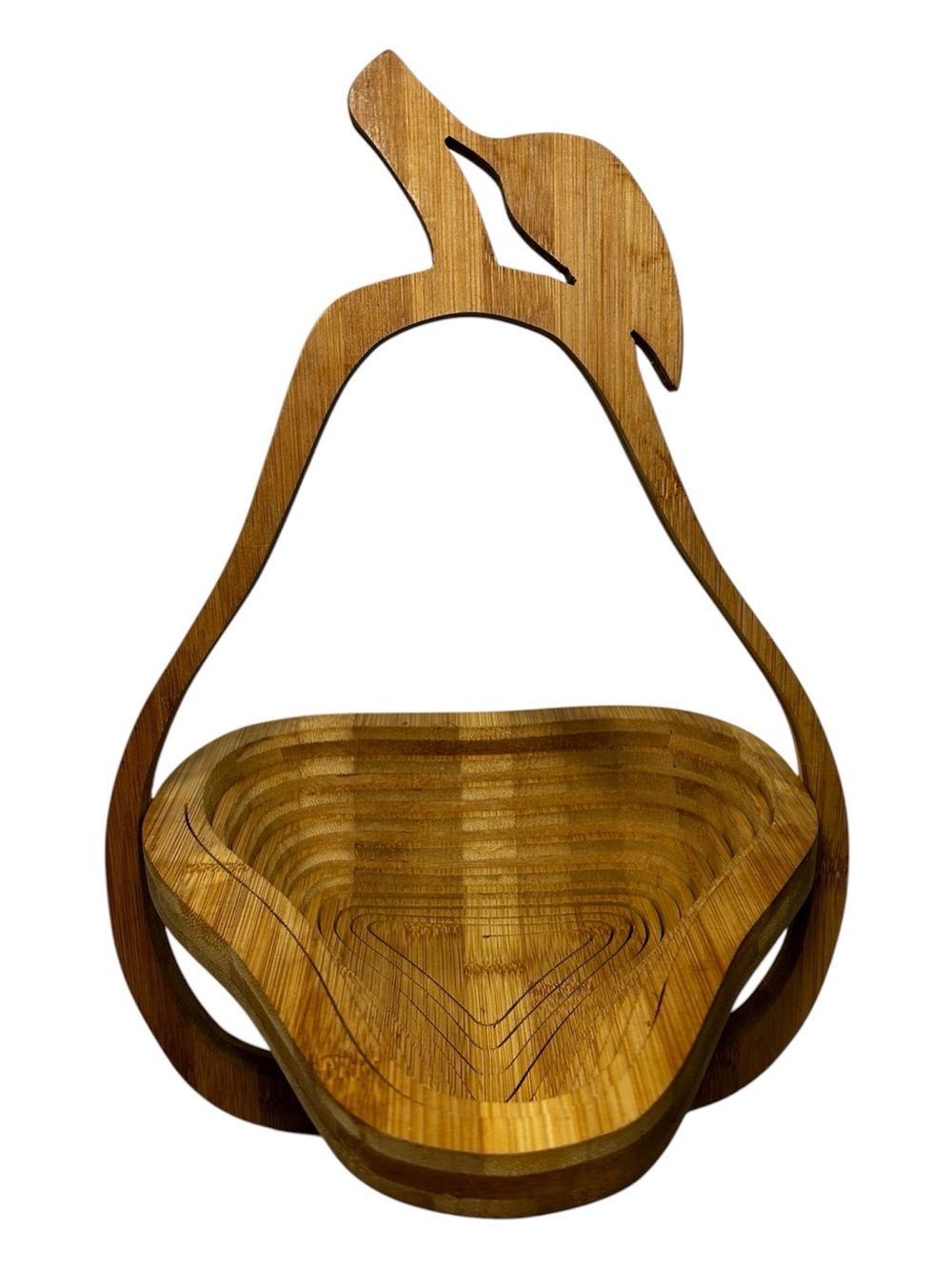 Vtg Pear Shaped Wooden Fruit Basket Bowl Trivet Fold Out Collapsible Accordion